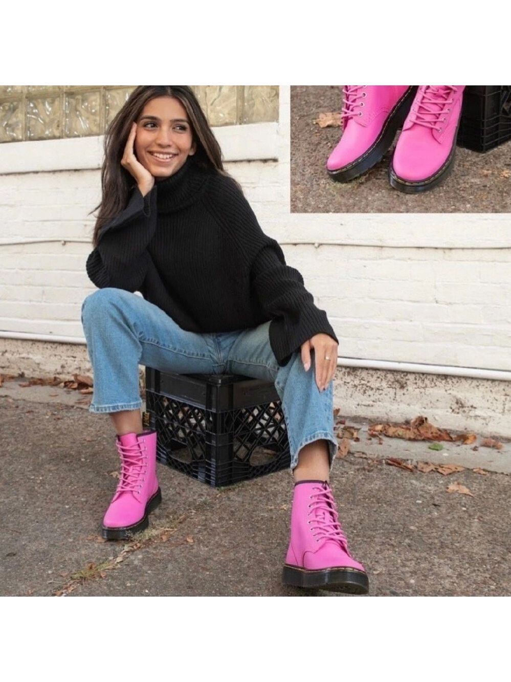 DR MARTENS Thrift Pink Zavala Leather Combat Boots. AirWair Soles, Size 5
